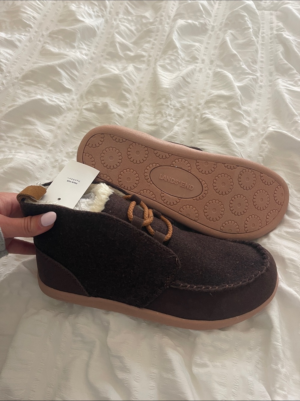 Lands' End Woman’s Brown Fleece-Lined Moccasin Slippers